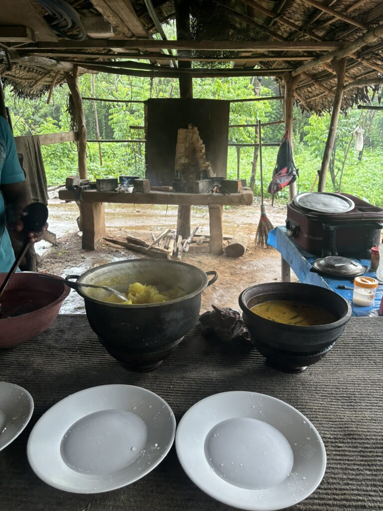 Breakfast under a mud hut